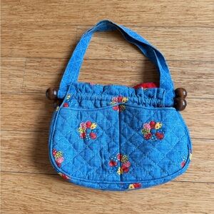 Blue Quilted Women's Bag with Floral Accents